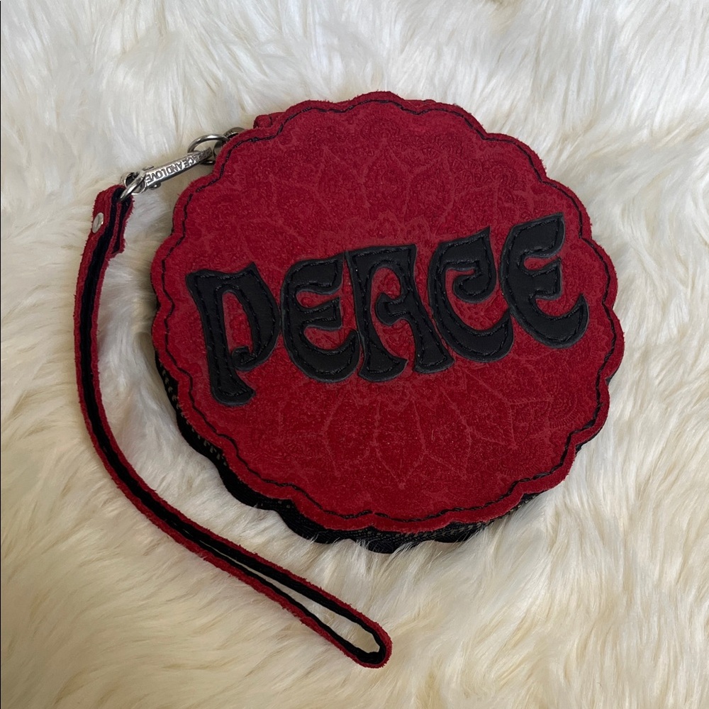Lucky Brand Red Peace Wristlet Coin Purse